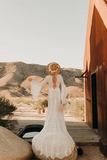 Promfast Wonderful Long sleeves Illusion V neck Lace Wedding Dresses A Line Backless Bridal Gowns HZ0527