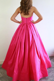 Promfast A Line Strapless Hot Pink Satin Long Prom Dresses With Bowknot, Formal Evening Dresses HZ0527