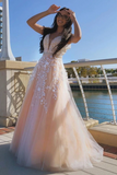 Promfast A Line V Neck Pink Lace Long Prom Dress with Belt, Pink Lace Formal Dress, Pink Evening Dress HZ0527