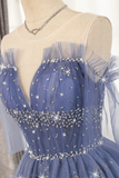 Promfast Flowy Cute A line Blue Homecoming Dresses Short Beading Prom Dress HZ0527