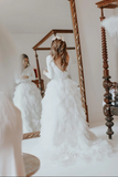 Promfast White A line Tulle Bateau Long Sleeves Court Train Wedding Dresses HZ0527