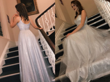 Promfast Glitter Silver Long Prom Dress with V Neckline for Sale HZ0527