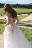 Promfast Sexy V neck Lace Appliqued A Line Beach Bohemia Wedding Gown, Cheap Wedding Dresses HZ0527