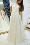 Promfast Simple A Line Long Chiffon Wedding Dresses with Lace HZ0527