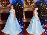 Promfast Light Blue Elegant Spaghetti Straps Plus Sizes Long Princess Prom Dresses HZ0527