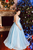 Promfast Light Blue Elegant Spaghetti Straps Plus Sizes Long Princess Prom Dresses HZ0527