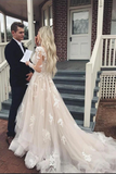 Promfast Gorgeous Lace A line V neck Long Sleeves Wedding Dresses with Train HZ0527