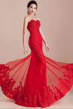 Promfast Decent Long Mermaid Lace Sweetheart Prom Dress with Appliques and Beading HZ0527