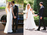 Promfast Elegant Sheath V Neck Off White Wedding Dresses, Simple Beach Wedding Gown HZ0527