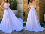 Promfast Simple Flowy Long Two Pieces Lace Chiffon Beach Wedding Dresses HZ0527