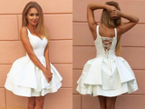 Promfast Simple Ball Gown Short Ivory Lace Up Formal Homecoming Dresses HZ0527
