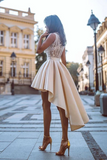 Promfast Simple High Low V Neck Lace Satin Homecoming Dresses Straps Short Cocktail Dresses HZ0527