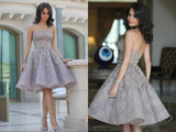 Promfast Fashion Off Shoulder A Line Sleeveless Backless Homecoming Dress With Sequins HZ0527