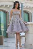 Promfast Fashion Off Shoulder A Line Sleeveless Backless Homecoming Dress With Sequins HZ0527