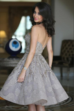 Promfast Fashion Off Shoulder A Line Sleeveless Backless Homecoming Dress With Sequins HZ0527