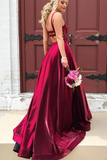 Promfast A line Long Taffeta Spaghetti Straps Prom Dresses With Pockets HZ0527