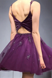 Promfast Two Pieces Purple Tulle Homecoming Dress with Beadings, Party Dress HZ0527