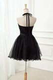Promfast Cute Halter Black Tulle Sleeveless Beads Short Prom Dresses Homecoming Dresses HZ0527