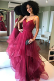 Promfast Shiny V Neck Backless Burgundy Prom Dress, Backless Maroon Formal Evening Dress HZ0527