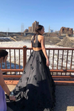 Promfast Beautiful Black Satin Prom Dresses Modest A Line Party Gowns HZ0527