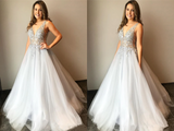 Promfast Tulle V Neck Ball Gown with Re-Embroidered Lace Appliques Wedding Dresses HZ0527