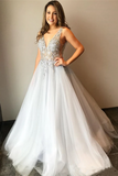 Promfast Tulle V Neck Ball Gown with Re-Embroidered Lace Appliques Wedding Dresses HZ0527