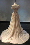 Promfast Luxury Tulle Off The Shoulder Neckline A Line Prom Dresses With Beaded Appliques HZ0527