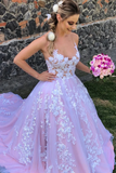 Promfast Spaghetti Staps Sweep Train Lace Wedding Dress HZ0527