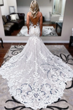 Promfast Romantic A line Spaghetti Straps Lace Wedding Dress Tulle Applique Bridal Gowns HZ0527