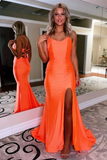 Promfast Chic A line Simple Double Spaghetti Straps Blue Prom Dresses Split Long Evening Dresses HZ0527
