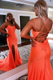 Promfast Chic A line Simple Double Spaghetti Straps Blue Prom Dresses Split Long Evening Dresses HZ0527