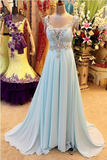 Promfast A Line Prom Dress V Neck Chiffon Crystal Party Gown HZ0527