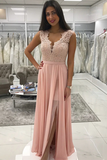 Promfast Delicate Chiffon V Neck Neckline A Line Prom Dresses With Beaded Appliques HZ0527