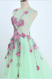 Promfast Beautiful A line Scoop Blue Long Prom Dress Floral Formal Dresses Evening Gowns HZ0527