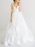 Beautiful Ball Gown V Neck Spaghetti Straps Backless Long Wedding Dresses with Train HZ0527