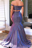 Promfast Two Pieces Trumpet Mermaid Long Prom Dress Off Shoulder Satin Evening Party Dresses HZ0527