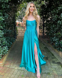 Promfast Halter Satin Slit Prom Dresses with Sequins Long Prom Gown Evening Dress HZ0527