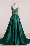 Promfast Beautiful A line Prom Dresses Long Spaghetti Straps Dark Green Prom Dress Evening Dresses HZ0527
