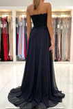 Promfast Black Chiffon Lace A line Sweetheart Prom Dresses, Long Formal Dress HZ0527