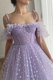 Promfast A line Off the shoulder Tea Length Prom Dress Applique Homecoming Dress HZ0527