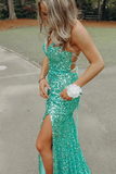 Promfast Silver Sequin Spaghetti Straps Mermaid Long Prom Dresses, Backless Evening Gown HZ0527