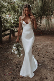 Promfast Simple Spaghetti Straps Mermaid Beach Wedding Dress, Elegant Bridal Dress HZ0527