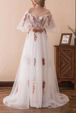 Promfast Beautiful A line Off the Shoulder Wedding Dresses, Appliques Prom Dresses HZ0527