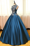 Promfast Chic Prom Dresses Appliques High Neck Ball Gown Long Prom Dress Evening Dress HZ0527