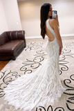 Promfast Sheath Lace Wedding Dress Open Back Bridal Dress With Court Train HZ0527