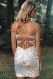 Promfast Glitter White Sequins Short Homecoming Dress,Graduation Dresses HZ0527