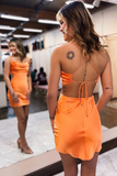 Promfast Cute Bodycon Cowl Neck Orange Silk Satin Short Homecoming Dresses HZ0527