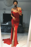 Sexy Off the Shoulder Royal Blue Mermaid Long Evening Dress with Slit HZ0527