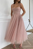 Promfast Straps Tea Length Pink Prom Dresses Tulle Homecoming Dresses HZ0527