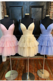 Promfast Fashion Cute V Neck Straps Tulle Short Homecoming Dresses HZ0527